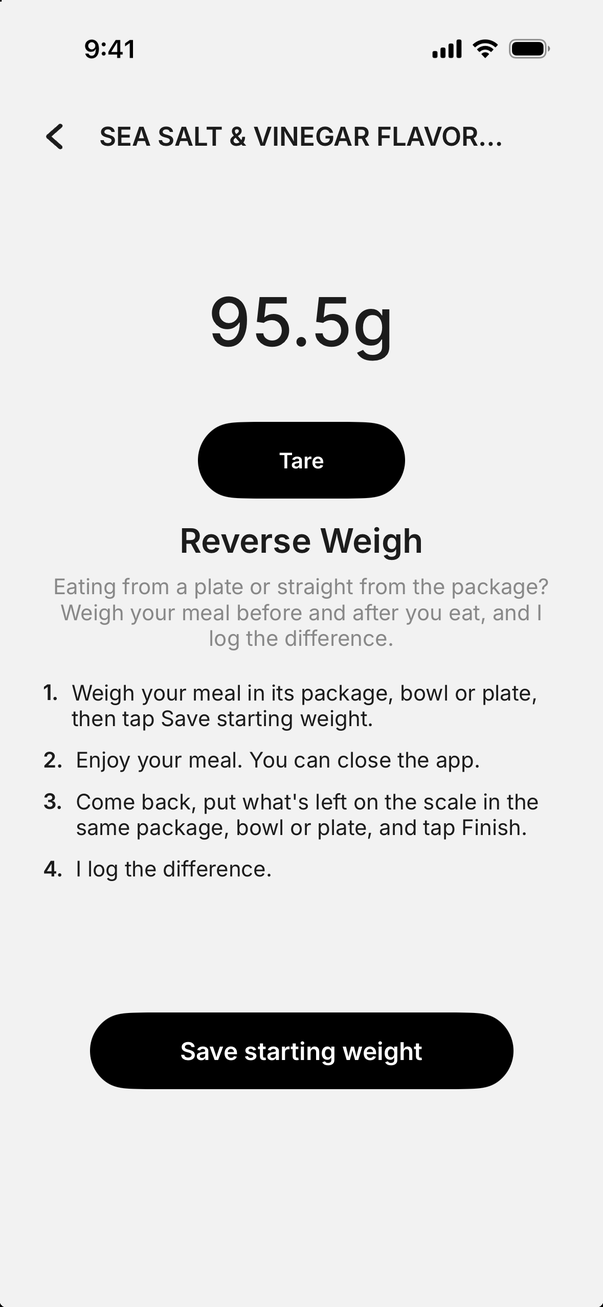 Reverse Weigh: 95.5 g on the Macroscale, ready to save the starting weight